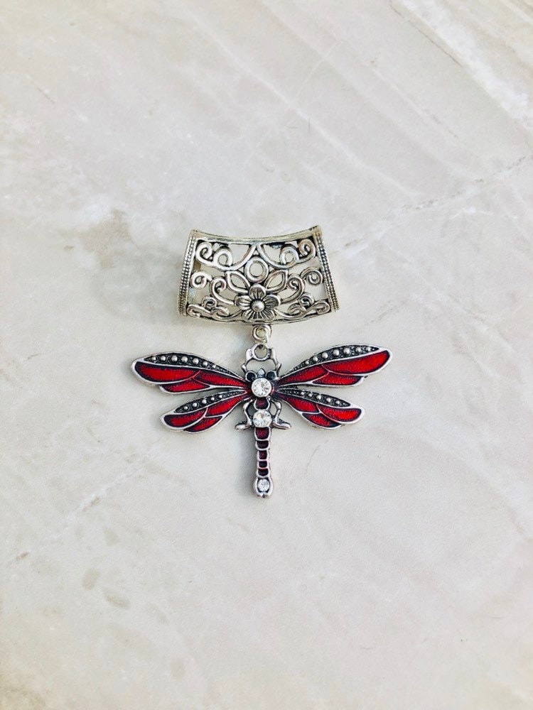 Rote Libelle Schal Anhänger Silber Anhänger, Schmuck von DianaSianCrafts