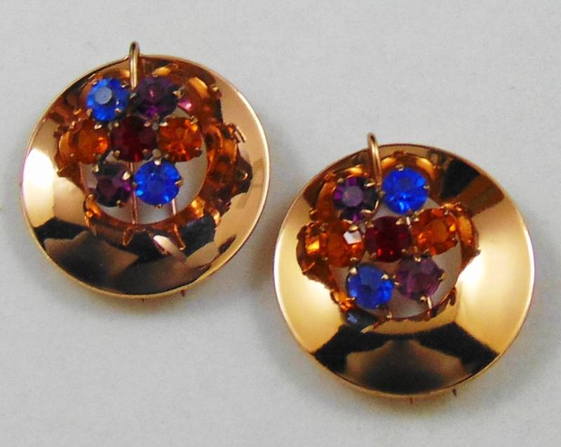 Signierte Brooch Sterling Craft Corocraft Rose Gold Vermeil Paar Fell Clips Mit Jeweltone Glassteinen von DianesJewelsnMore