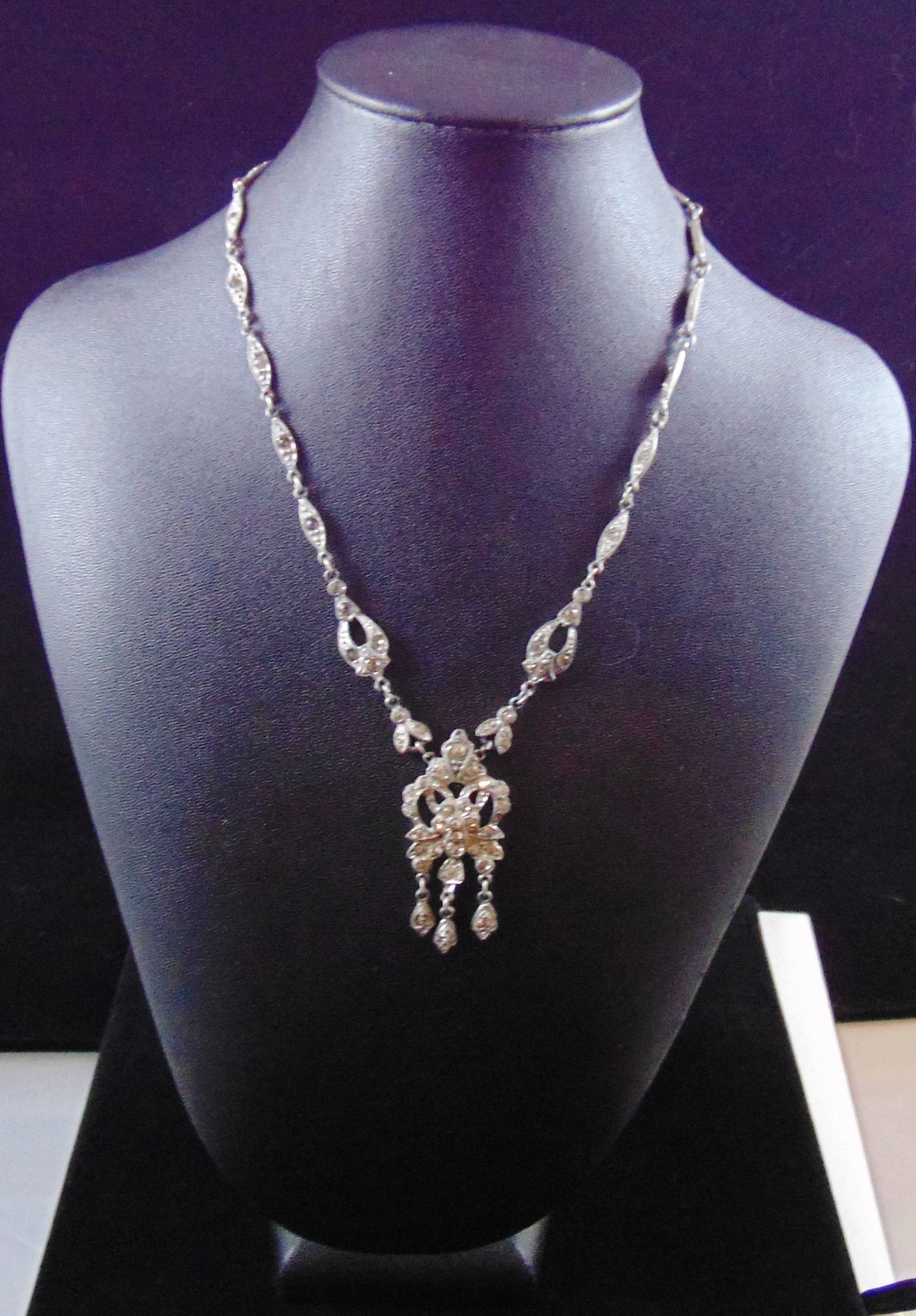 Vintage Unsigniert Kronleuchter Stil Potmetal Klar Strass Halsband Halskette von DianesJewelsnMore