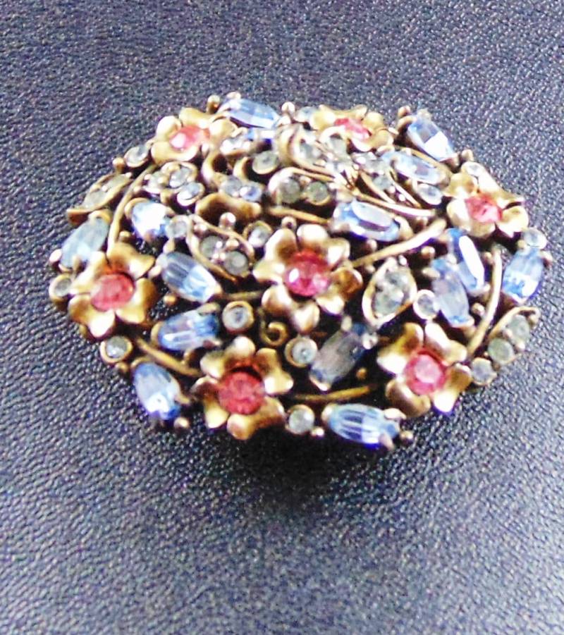 Vintage Unterzeichnet Hollycraft Copr. 1950 Lt. Saphir/Rosa Strass Sechseckigen Brosche von DianesJewelsnMore