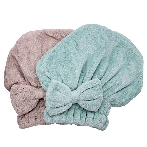 Dianoo 2 x Haartrocknungskappe, Mikrofaser, ultra-saugfähig, Badehut, schnell trocknend, Haarturban, Wickeltücher, weiche Duschhaube für langes dickes Haar, Frauen und Mädchen (Grün und Kaffee) von Dianoo
