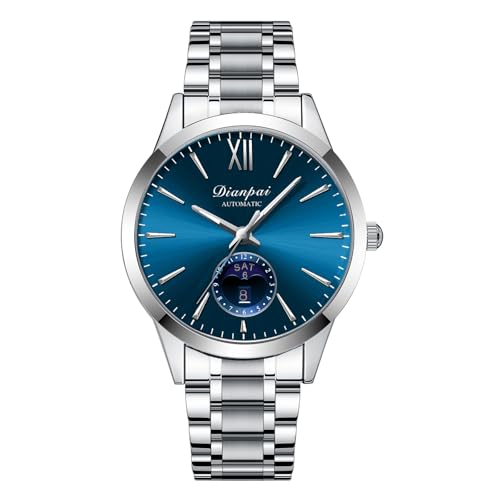 Dianpai Ausgehöhlte Mondphase Vollautomatische Mechanische Uhr für Herren, Edelstahl Wasserdicht Luxusuhr, Mode und Trendy Business Herrenuhr, Blau Dianpai Ausgehöhlte Mondphase Vollautomatische Mechanische Uhr für Herren, Edelstahl Wasserdicht Luxusuhr, Mode und Trendy Business Herrenuhr, Blau von Dianpai
