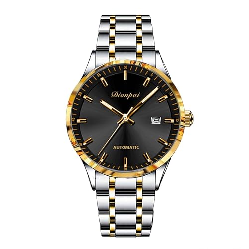 Dianpai Einfache Herrenuhr Vollautomatisches Mechanisches Uhrwerk Edelstahl Herren Kalender Nachtlicht Wasserdicht Business Uhr 5202A, Gold / Schwarz von Dianpai