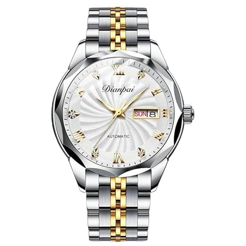 Dianpai Herren Vollautomatische Mechanische Uhr Edelstahl Wochenkalender Herren Wasserdicht Mode Business Uhr 6602-4, Gold, Weiß Dianpai Herren Vollautomatische Mechanische Uhr Edelstahl Wochenkalender Herren Wasserdicht Mode Business Uhr 6602-4, Gold, Weiß von Dianpai