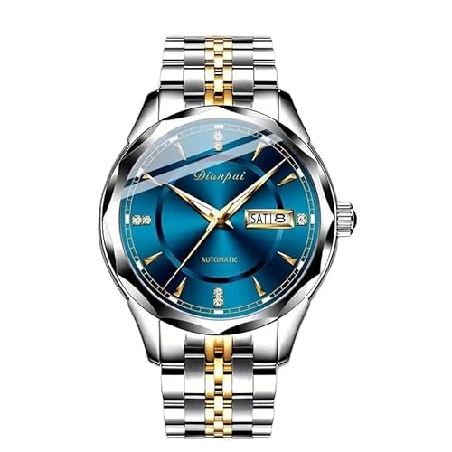 Dianpai Herren Vollautomatische mechanische Uhr Edelstahl Männer Wochenkalender Nachtlicht Wasserdicht Mode Business Uhr, Blau Dianpai Herren Vollautomatische mechanische Uhr Edelstahl Männer Wochenkalender Nachtlicht Wasserdicht Mode Business Uhr, Blau von Dianpai