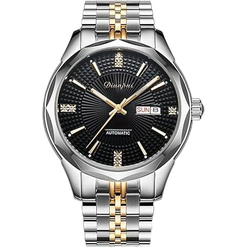 Dianpai Klassische Herren Vollautomatische Mechanische Uhr Edelstahl Doppelkalender Herren Wasserdicht Mode Trend Uhr 6602, Gold / Schwarz von Dianpai