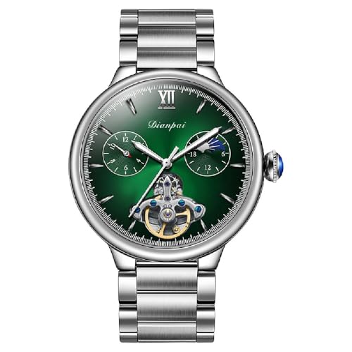 Dianpai Multifunktions Herren Vollautomatische Mechanische Uhr Ausgehöhlt Herren Wasserdicht Mode Trend Uhr 6049B, Grün von Dianpai