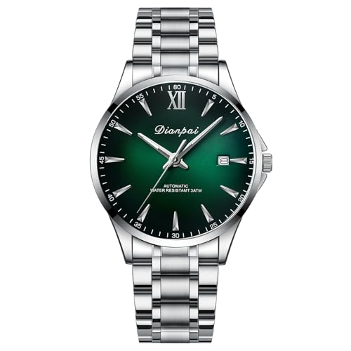 Dianpai Simple Business Herrenuhr Vollautomatisches Mechanisches Uhrwerk Herren Edelstahl Kalender Mode Wasserdicht Uhr 5201F, Grün von Dianpai