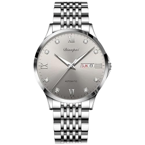 Dianpai Stainless Steel Double Calendar Men's Fully Automatic Mechanical Watch Simple and Fashionable Business Men's Night Light Waterproof Trendy Watch 5201-3 (Grey) von Dianpai