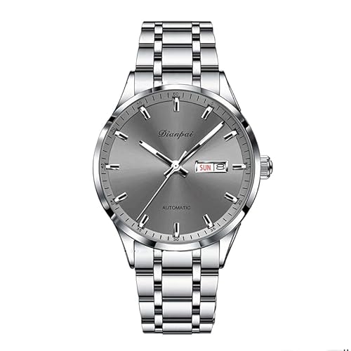 Dianpai Wochenkalender Herrenuhr Edelstahl Männer Vollautomatische mechanische Bewegung Nachtlicht wasserdichte Mode Business Uhr 5202-2 (Grau) von Dianpai