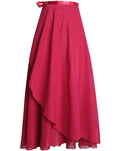 Ballett Wickelrock Chiffon Damen Tanz Rock Mit Taille Krawatte Maxi Länger Und Dünner Burgunderrot von DianshaoA