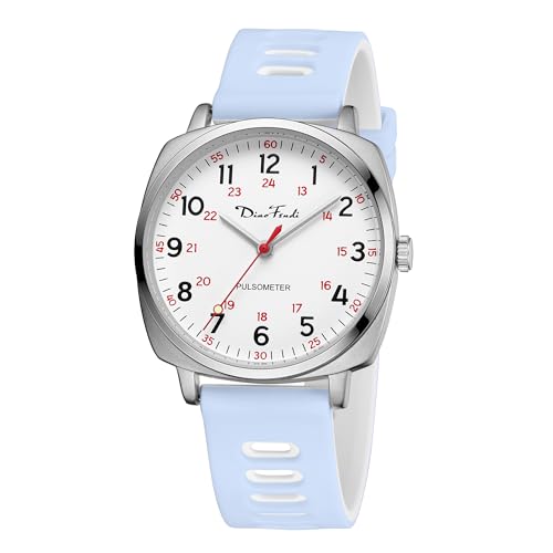 Diaofendi wasserdichte Krankenschwesteruhr für medizinisches Fachpersonal, Damen und Herren, 24 Stunden mit Sekundenzeiger, Militärzeit, leicht ablesbares Zifferblatt (Silber-Lila-Weiß) von Diaofendi