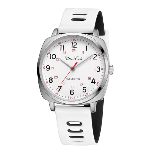 Diaofendi wasserdichte Krankenschwesteruhr für medizinisches Fachpersonal, Damen und Herren, 24 Stunden mit Sekundenzeiger, Militärzeit, leicht ablesbares Zifferblatt (Silber-Weiß-Schwarz) von Diaofendi
