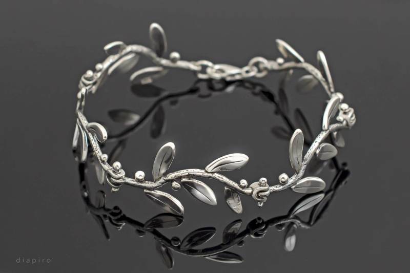 Handgemachte Sterling Silber Olive Zweig Gliederarmband von Diapiro