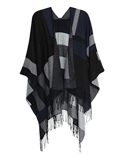 DiaryLook Damen Poncho Schal Winter Cardigan Übergroße Cape Elegant Poncho Für Frauen Umhang Damen Warm Weihnachtsgeschenke Für Frauen Blaue Quaste von DiaryLook