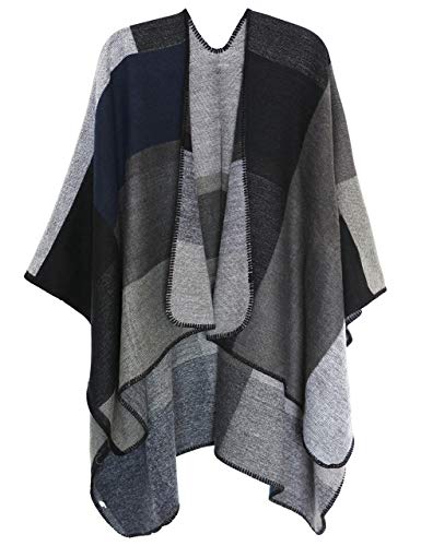 DiaryLook Damen Poncho Schal Winter Cardigan Übergroße Cape Elegant Poncho Für Frauen Umhang Damen Warm Weihnachtsgeschenke Für Frauen Graues Gitter von DiaryLook