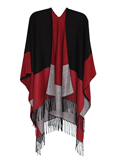 DiaryLook Damen Poncho Schal Winter Cardigan Übergroße Cape Elegant Poncho Für Frauen Umhang Damen Warm Weihnachtsgeschenke Für Frauen Rotes Gitter von DiaryLook