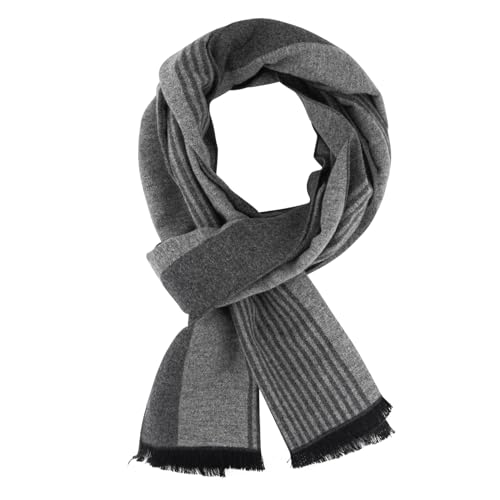 DiaryLook Herren Herbst Baumwolle kariert Schal-Winter Frühling Herbst Jungen Warm Lange Scarf mit Luxuriöse,Grau Gestreift von DiaryLook