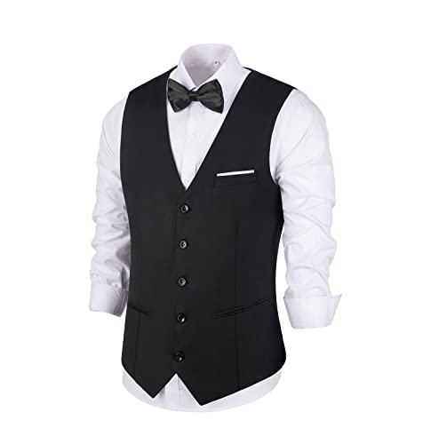 Herren Anzüge Weste V-Ausschnitt Ärmellos Slim Fit Jacke Groomman Casual Anzug Westen für Hochzeit Formal Party Smoking für Männer, schwarz, Large von Diaryan