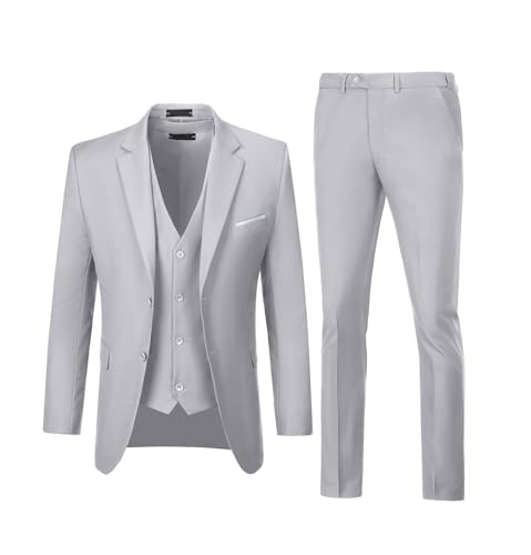 Diaryan Herrenanzüge 3-teiliges Set Slim Fit Hochzeit Anzug Trauzeugen Abschlussball Anzug Smoking Business Formell Casual Bräutigam Anzug Jacke Blazer Hose, grau, M von Diaryan