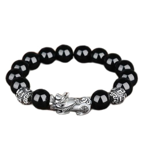 Diarypiece Herren Sechs Wörter Pixiu Perlenarmband Elegant Schwarz Obsidian Stein Armbänder Ketten von Diarypiece