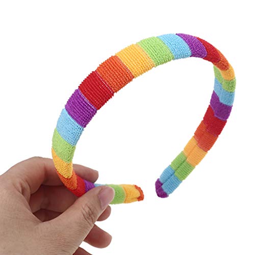 Frauen Mädchen Herbst Winter Plüsch Stirnband Regenbogen Bunte Gestreifte Elastische Haar Hoop Festival Party Waschen Gesicht Styling Kopfbedeckung Bandana Turban Stirnbänder Für Frauen von Diarypiece