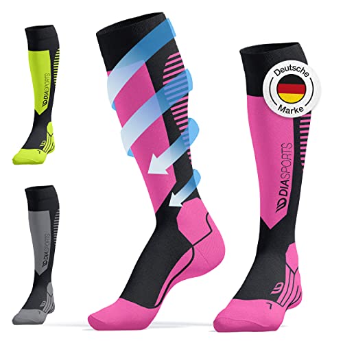 Diasports Skisocken Herren/Damen SKISTER ideal für kalte Temperaturen | Wärmeregulierende Wintersocken mit zusätzlicher Kompression | Perfekte Passform und nahtlos verarbeitet (Grau/Pink, 35-38) von Diasports