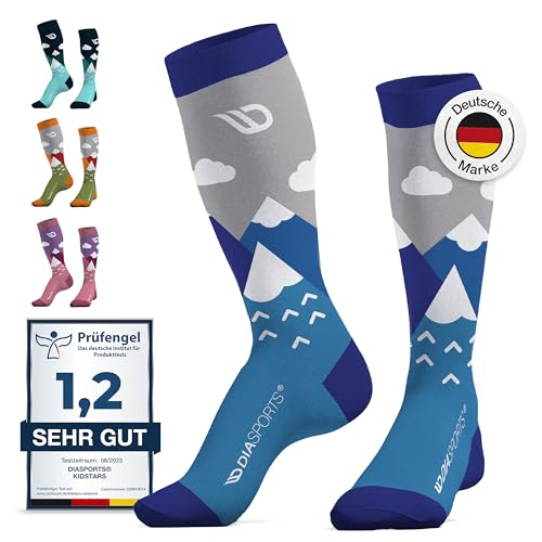 Diasports Skisocken Kinder aus Merinowolle | Warme Merino Thermosocken | Ski Kniestrümpfe für Mädchen & Jungen | Dicke Wintersocken für Kinder | Schneesocken in 4 Farben (Blau, 27-30) von Diasports