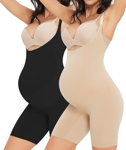 Diawsome Damen Umstandsbody Schwangerschafts-Shapewear Bauchstütze Shorts Nahtlos Verstellbare Träger Strampler Jumpsuit von Diawsome