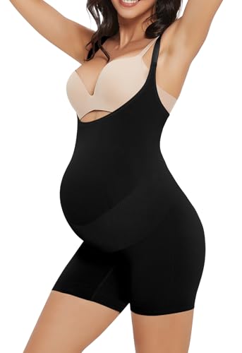 Diawsome Frauen Mutterschaft Bodysuit Schwangerschaft Shapewear Shorts büstelose ärmellose Tank Top Bauch Unterstützung Rippe Romper Jumpsuit von Diawsome