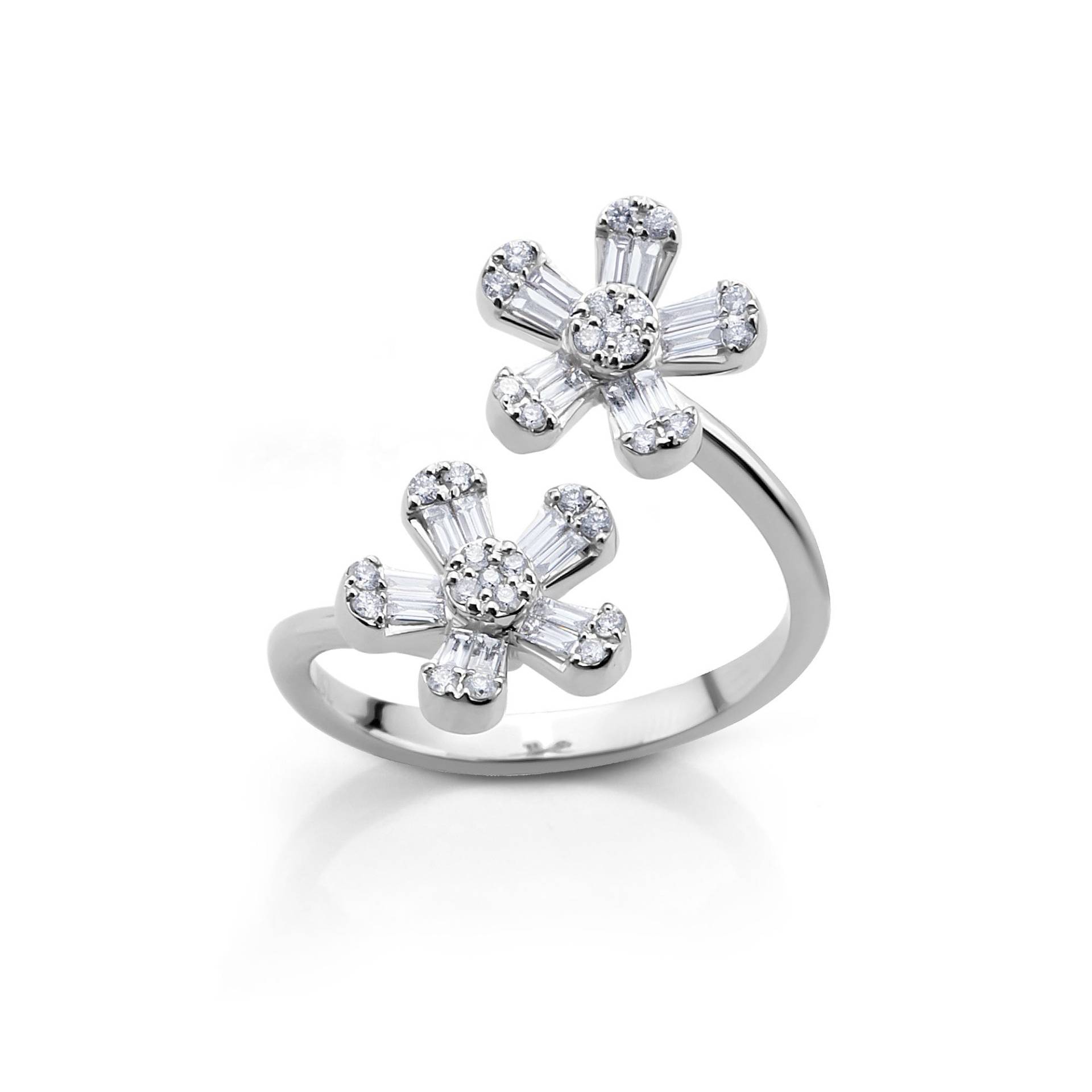 Diamant Offene Blumenring Diamant-Gold-Frauenring Doppelblumen-Bypass-Diamantring Jubiläumsgeschenk Birthstone Ring von DiazJewelryCo