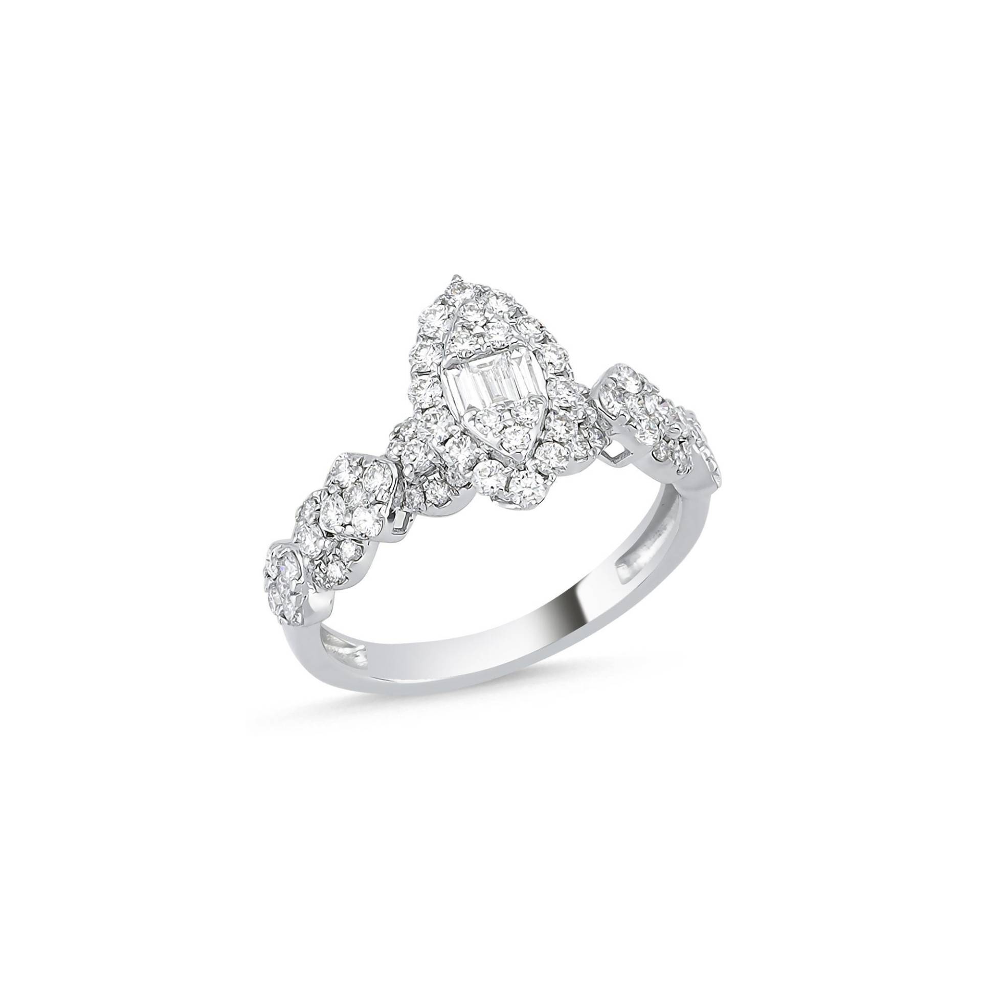 Natürlicher Diamant Baguette Marquise Ring Vintage Design Halo Verlobungsring Runder Und Ehering von DiazJewelryCo