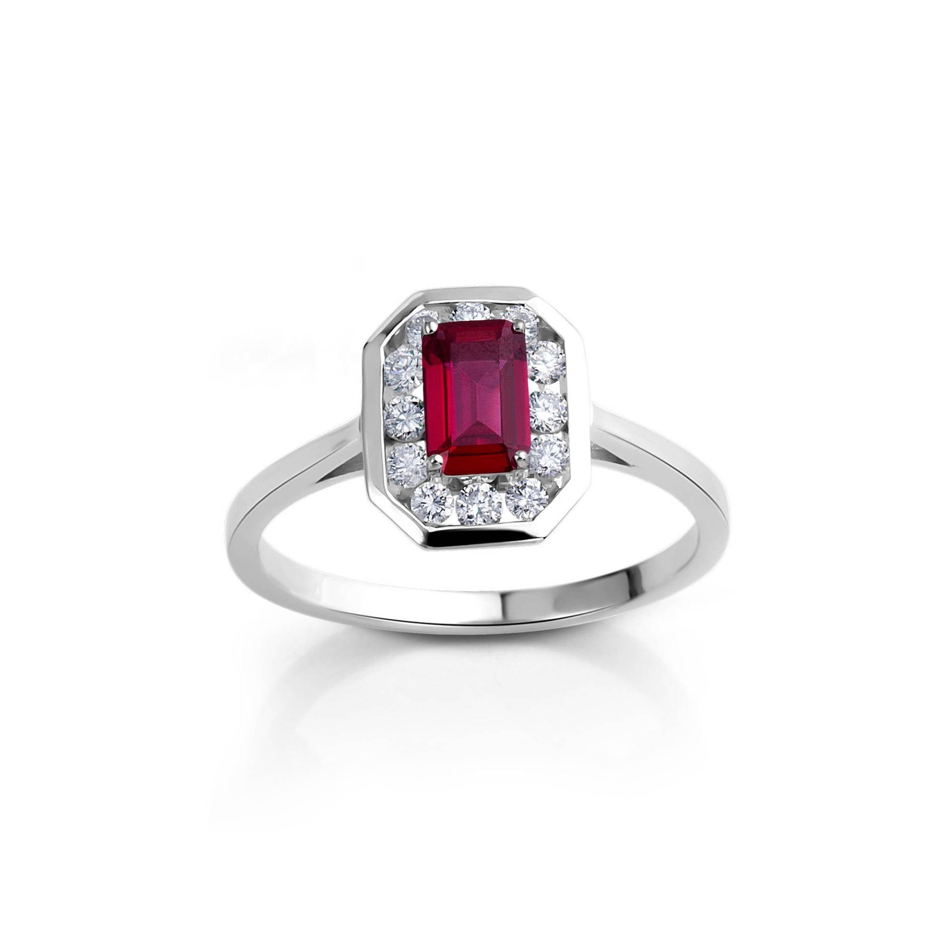 Smaragdschliff Rubin Ring Halo Verlobungsring Echter Geschenk Für Sie Diamant Granat von DiazJewelryCo