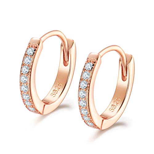 Shuxin Creolen Rosegold Damen Ohrringe, 925 Sterling Silber Creolen mit AAA Zirkonia, Durchmesser 13mm Klein Kreolen, Kommt in Schmuck Geschenk Box von Shuxin