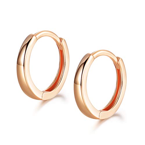 Shuxin Creolen Rosegold Ohrringe, 925 Sterling Silber Glänzend Creolen für Damen/Herren, Durchmesser 13mm Klein Schlafen Kreolen, Kommt in Schmuck Geschenk Box von Shuxin