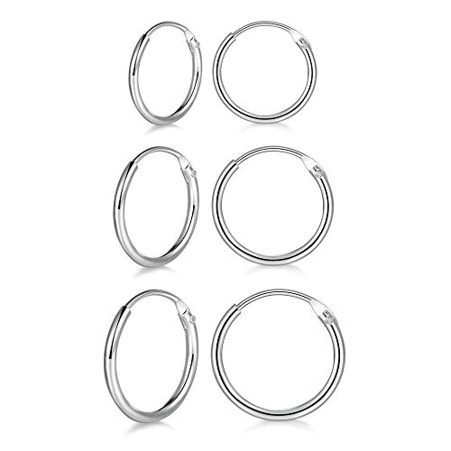 Dicheng Creolen Silber Damen Ohrringe, 3 Paare 925 Sterling Silber Creolen Ohrringe Set, Hypoallergen Unisex Klein Schlafen Knorpel Kreolen Nasen Lippen Ringe, Dicke 1.2 mm, Durchmesser 10, 12, 14 mm von Shuxin