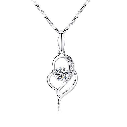 Dicheng Silber Halskette für Damen, 925 Sterling Silber 45cm Kette & Herz Anhänger, mit AAAAA Weiß Zirkonia, Liebe Geschenk für Mutter Frau Freundin, Kommt in Schmuck Box von Shuxin