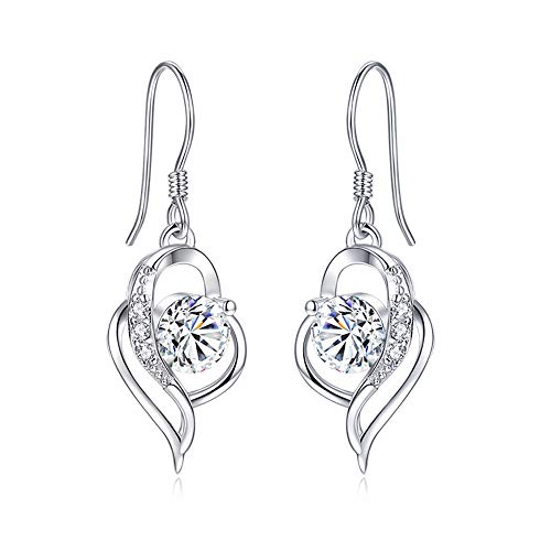Dicheng Silber Ohrringe Damen, 925 Sterling Silber Herz Haken Ohrhänger, mit AAAAA Weiß Zirkonia, Liebe Geschenk für Mutter Frau Freundin, Kommt in Schmuck Box von Shuxin