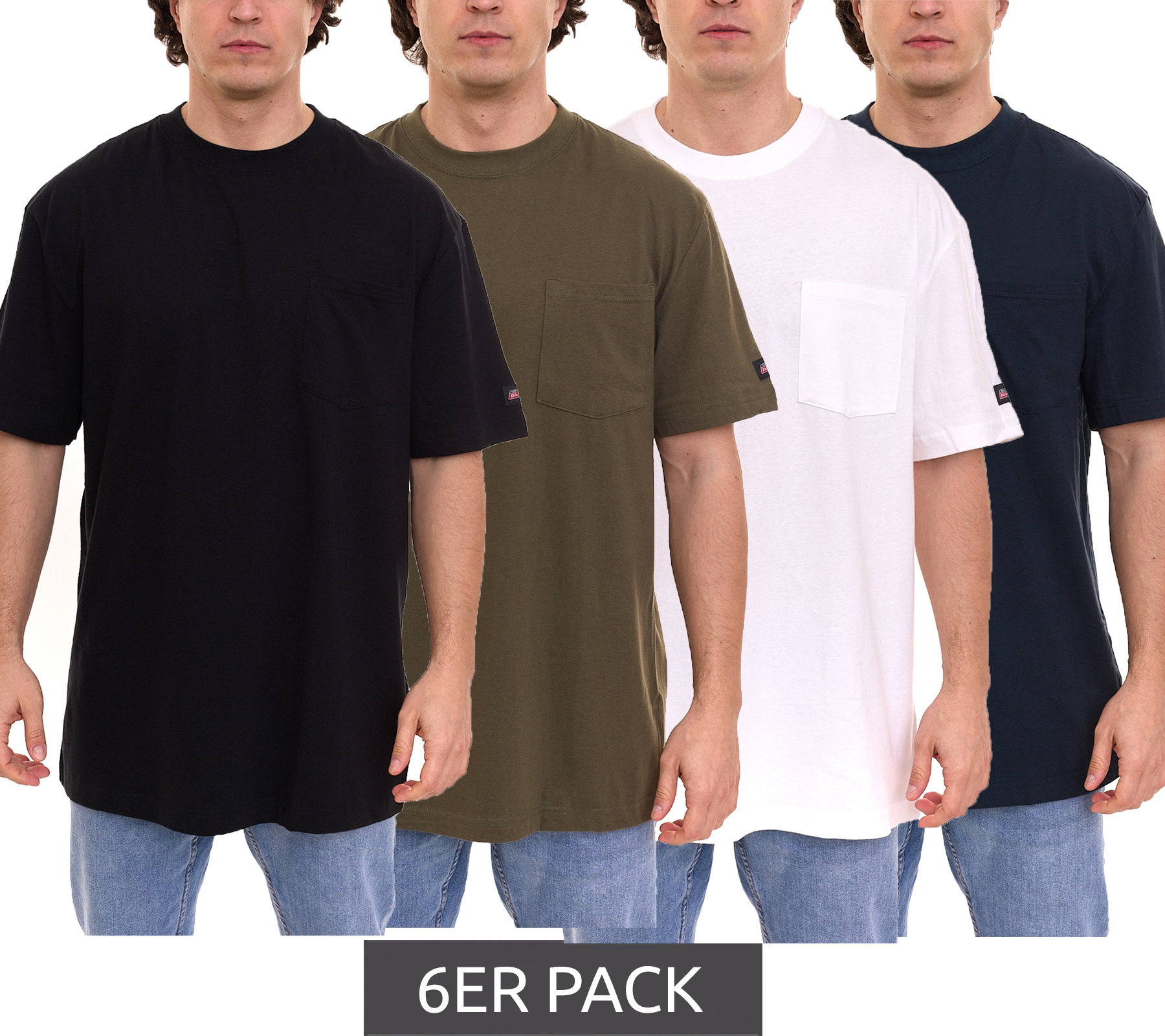 6er Pack Dickies Basic Herren T-Shirt Baumwoll-Shirt Arbeits-Shirt Cool&Dry Grammatur 250 g/m² PKGS407 in Schwarz, Weiß, Grün, Blau von Dickies