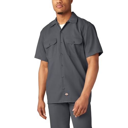 Dickies Herren Kurzärmeliges Arbeitshemd, Groß Button-Down-Shirt, Anthrazit, 5XL von Dickies