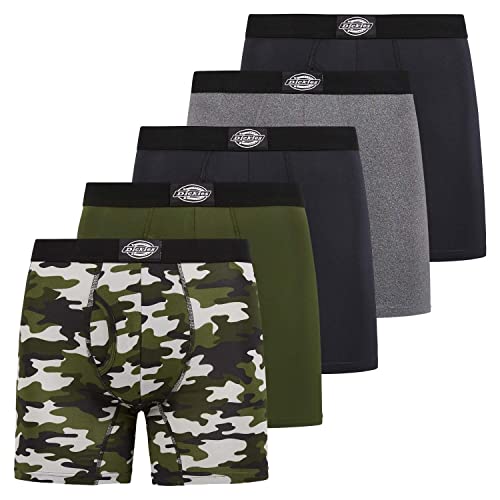 Dickies 5er-Pack Herren Boxershorts mit Tasche, atmungsaktive Baumwolle Stretch Unterwäsche für Herren, Grün Camo, Schwarz, Tiefe Tiefen, Heather Grey, Schwarz, Large von Dickies