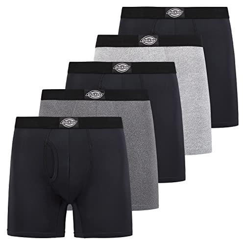 Dickies 5er-Pack Herren-Boxershorts mit Tasche, feuchtigkeitsableitende Performance-Unterwäsche für Herren, 3 x Schwarz, 2 x Heather Grey, X-Large von Dickies