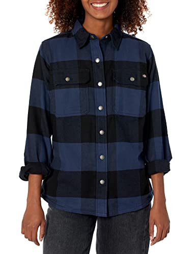 Dickies Damen Duratech Renegade Flanellhemd Hemd mit Button-Down-Kragen, Ink Navy/Black Enlarged Buffalo Plaid, Mittel von Dickies