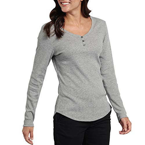 Dickies Damen Long-Sleeve 3-Button Shirt Henley-Hemd, Graphit, einfarbig, Groß von Dickies