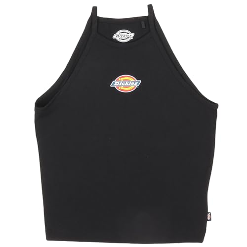 Dickies Damen Top Chain Lake Weste Schwarz Einfarbig Ärmellos Crop Large Regular EU S Logo Sport von Dickies