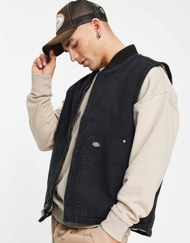 Dickies - Duck - Weste aus Leinen in schwarzer Stone-Waschung von Dickies