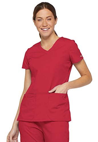 Dickies Damen EDS Signature V-Ausschnitt Top mit Mehreren aufgesetzten Taschen Medizinisches Schlupfkasack Shirt, rot, M von Dickies