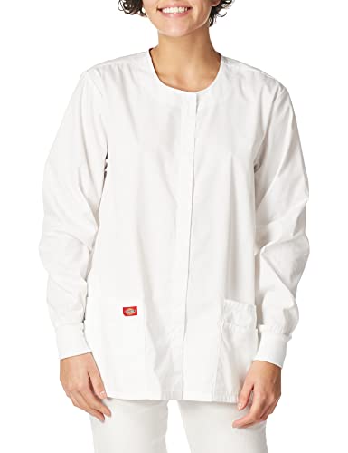 Dickies EDS Signature Scrubs Damen-Aufwärmjacke mit Schnappverschluss, Weiß, Mittel von Dickies