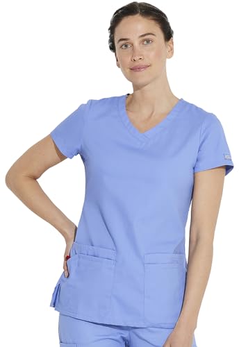 Dickies EDS Signature Scrubs für Damen, Moderne Passform, V-Ausschnitt, Damen-Top aus weichem, gebürstetem Popeline 85906, Blau (Ceil Blue), Groß von Dickies