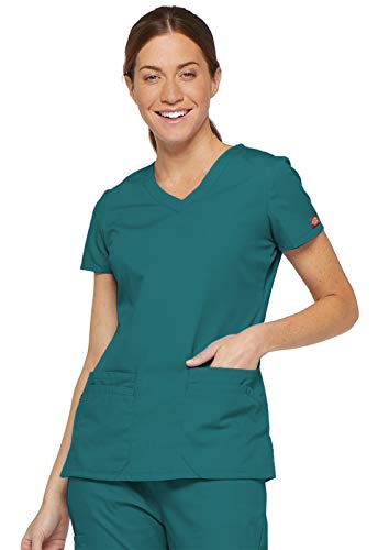 Dickies EDS Signature Scrubs für Damen, Moderne Passform, V-Ausschnitt, Damen-Top aus weichem, gebürstetem Popeline 85906, Blaugrün, Blau, X-Groß von Dickies